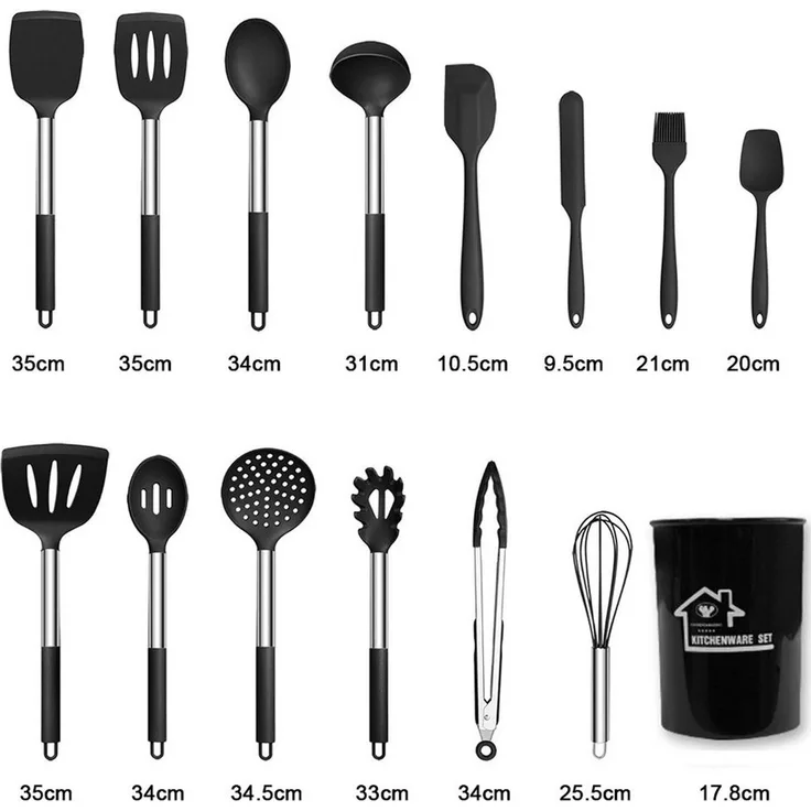 TUWENA Kochbesteck-Set 15-teiliges Küchenutensilienset mit Ständer, Küchenhelfer aus Silikon