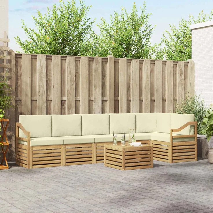 vidaXL Outdoor-Sofagarnitur 7 stk. 6-Sitzer Weiß und Creme Polyester 3391970 – Bild 1