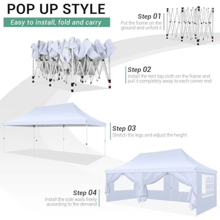 COBIZI Faltpavillon 3X6, Pavillon 3x6 m Wasserdicht Stabil Winterfest, Faltbar Partyzelt mit 6 Seitenwänden & 4 Sandsack Pop up Gartenpavillon Anti-UV für Hochzeiten, Freien, Weiß – Bild 3