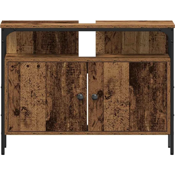 vidaXL Badezimmer Waschbeckenmöbel mit Regal 3 pcs Braun Holzwerkstoff 3332550 – Bild 9