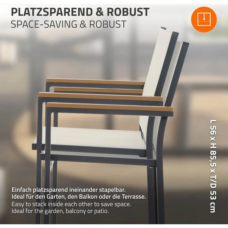 ML-DESIGN Gartenstuhl Terrassenstühle mit Aluminiumgestell Balkonstuhl wetterfest stapelbar (4 St), 4er Set Sessel mit Armlehnen-Holzoptik für Garten Balkon Terrasse – Bild 3