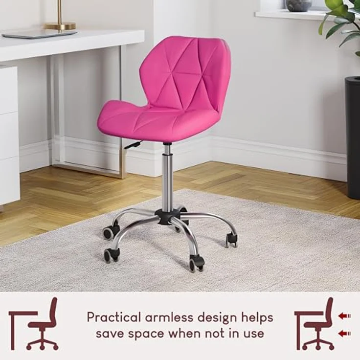 Vida Designs Geo Büro Computer Sessel Gaming Sekretär Einstellbar Drehbar Standfüße Hebel Chrom PU Kunstleder Pink – Bild 6