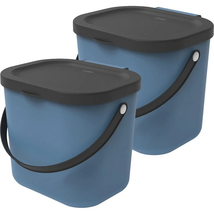 ROTHO Biomülleimer Albula 2er-Set Komposteimer 6l – kompakte Müllbehälter ideal für Küche, Stapelbar, mit Griff & Deckel – 6 l Recycling-Set für jeden Raum – Bild 1