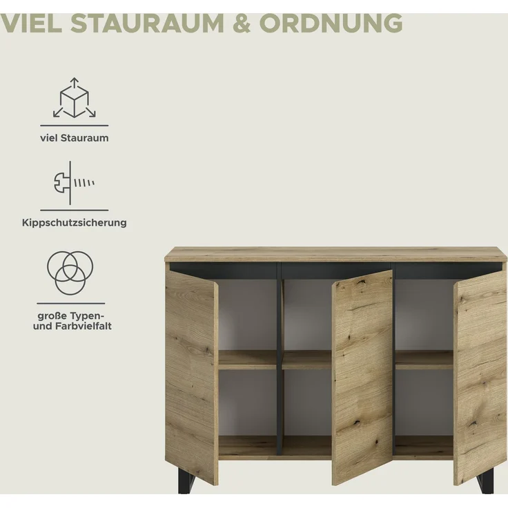 Sideboard B/H/T: 120x84x36 cm in Evoke Oak Nachbildung und schwarz – Bild 8