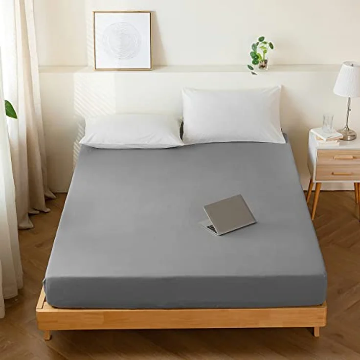 KONO Bedding Spannbettlaken - Gebürstete Mikrofaser Spannbetttuch - 30 cm Tiefe Tasche (Grau, 180x200 cm) BS-3 180 GY – Bild 8