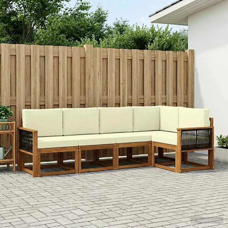 vidaXL Outdoor-Sofagarnitur 5 stk. 5-Sitzer Natur und Creme 3385211 – Bild 1