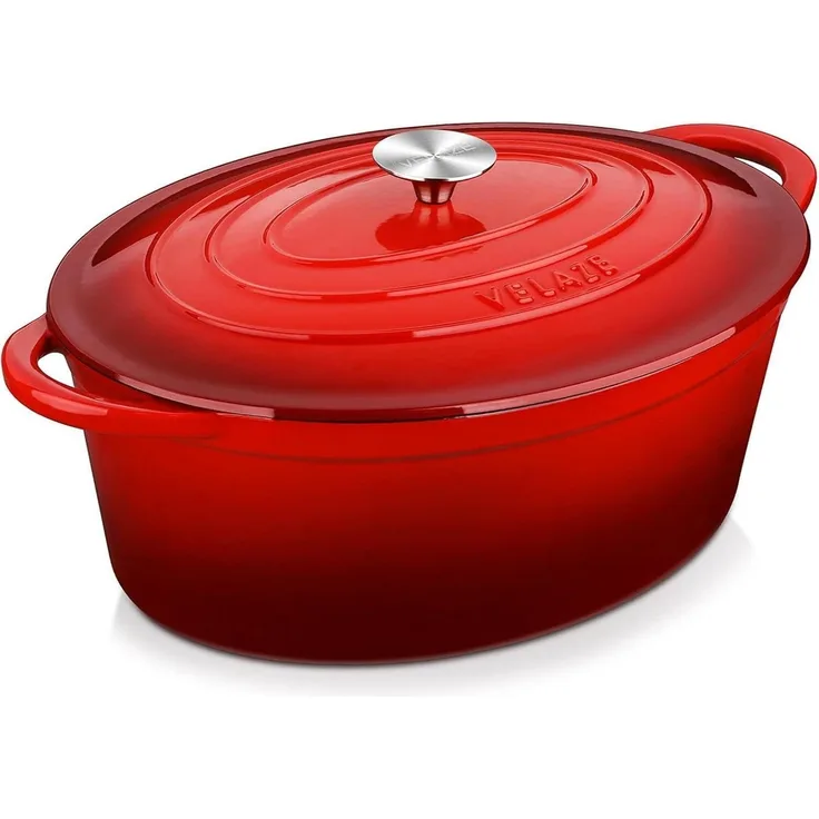 Velaze Gusseisen Bräter Oval 34cm 7L Emaille Topf Brotbackform Rot