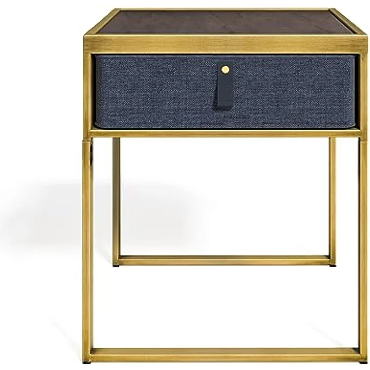 Zinus Ilsang Nachttisch 45 x 43 x 52 cm - Metall und Holz Beistelltisch - Taupe Stoff Schublade - Braun und Schwarz – Bild 7