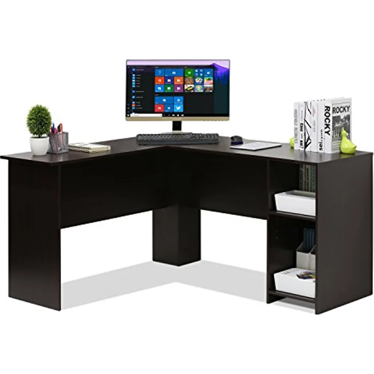 Furinno L-förmiger Schreibtisch mit Regalen, Holz, Espresso, 125.9 x 135.9 x 72 cm – Bild 2