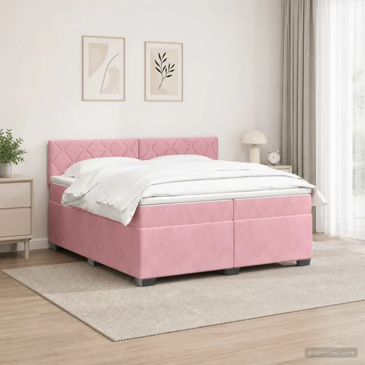 vidaXL Boxspringbett mit Matratze mit Kopfteil Rosa 200 x 200 cm Samt 3450793 – Bild 1