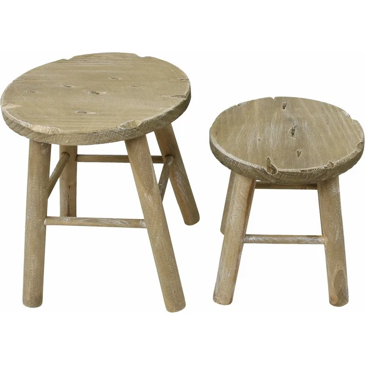 Holzhocker "Rund", 2er Set Hocker Sitzhocker Fußhocker Wohnzimmerdeko Flur