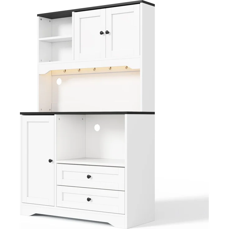 Küchenbuffetschrank mit LED-Beleuchtung & USB-Anschluss, 100x40x163 cm, Weiß – Bild 5