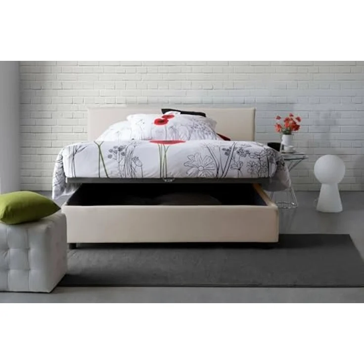 Talamo Italia - Doppelbett Bernadette, Stoffbett mit Stauraum, Frontöffnung, inklusive Matratze 140x200 cm, 100 % Made in Italy, Beige – Bild 7