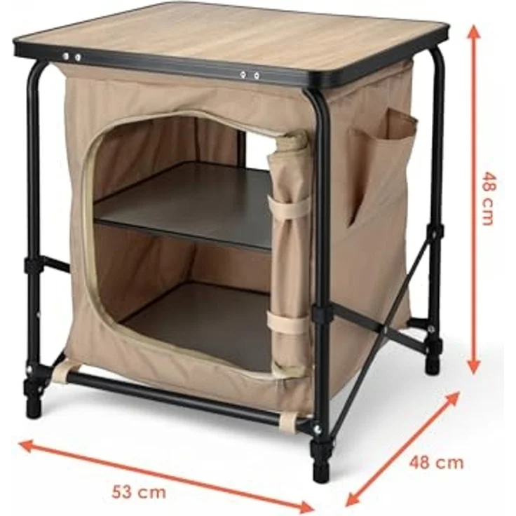 Spetebo Campingtisch 2-in-1 Stoff Campingschrank beige - 53 x 48 cm (Artikel, 1-St, inkl. Tragetasche), faltbar mit Tischplatte in Holz Optik – Bild 3