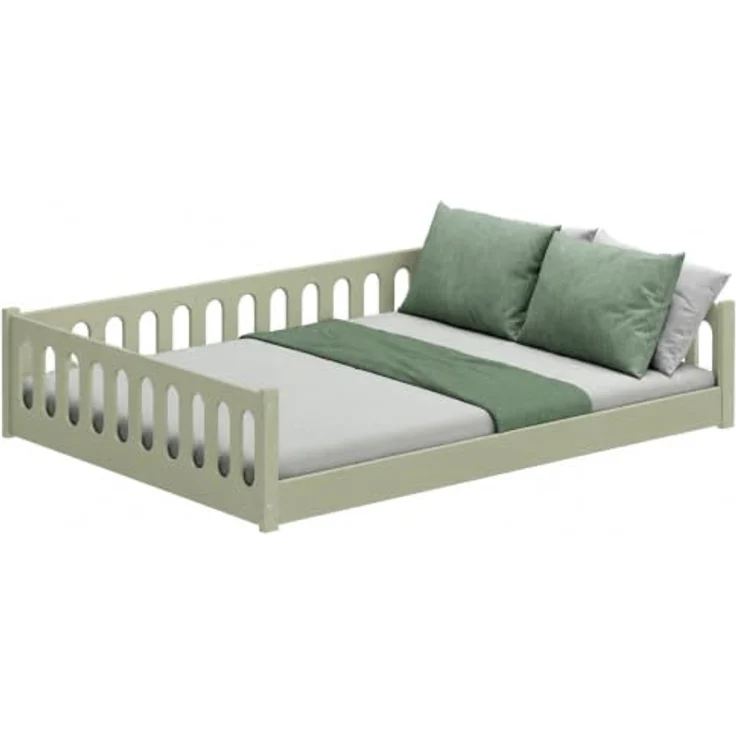 CADANI Monte 140x200 Grün Bodenbett - Rausfallschutz abnehmbar, bis 200 kg | Montessori Kinderbett, robuster Roll-Lattenrost, abgerundete Kanten, hochwertige Fertigung in der EU für langlebige Qualität – Bild 4