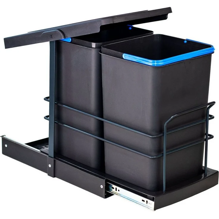 Roomart Einbaumülleimer Einbau-Mülleimer Küche ausziehbar 2×12L Mülltrennsystem Unterschrank, 2×12L Mülltrennung, Einbau Unterschrank, ausziehbar, in 2 Farben – Bild 3