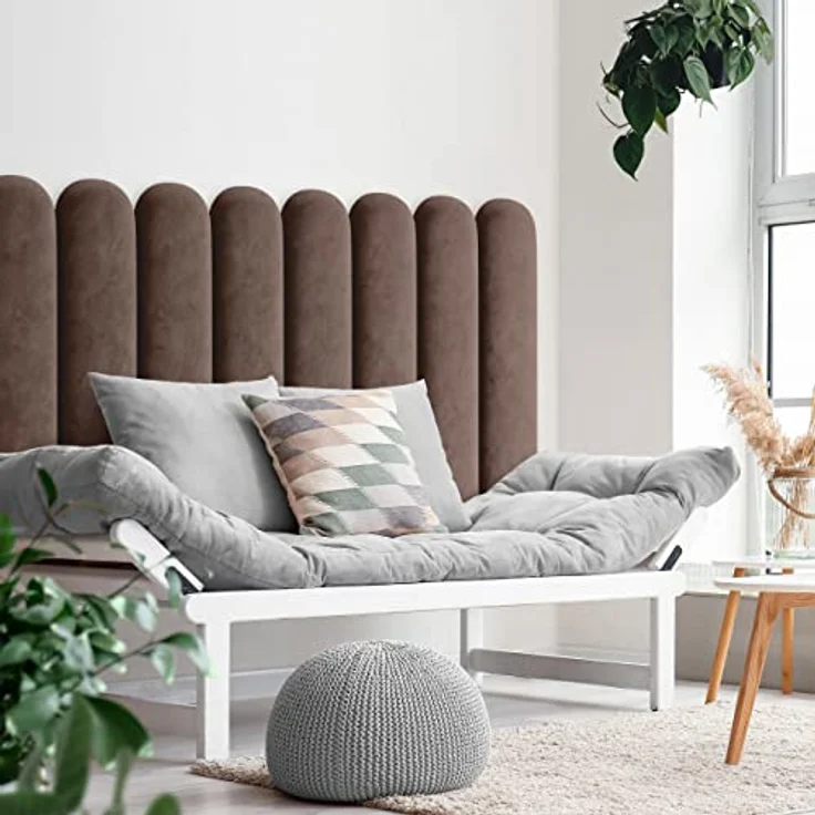 Muralo Polsterpaneel ovales WANDPOLSTER Wandkissen Bettkopfteil Wandpaneel Schlafzimmer Wohnzimmer Bett Lendekissen Modern Luxus Gepolstert Polster Paneel (Braun, 20x80 cm) – Bild 5