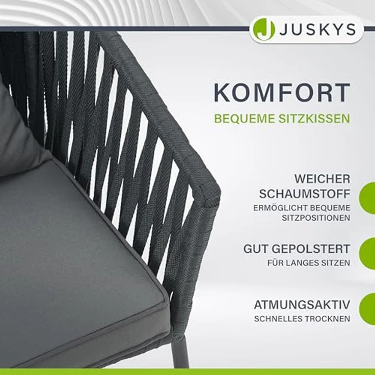 Juskys Rope Stühle 2er Set - Gartenstühle mit Seilgeflecht & Polster - wetterfester & bis 160 kg belastbar - Stahl mit Pulverbeschichtung - Dunkelgrau – Bild 7