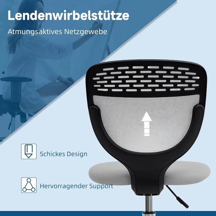 Vinsetto Bürostuhl Ergonomischer Schreibtischstuhl mit Verstellbarer Fußring, Höhenverstellbarer Computerstuhl mit Netzbespannung, Office Chair, Drehstuhl Hellgrau – Bild 6