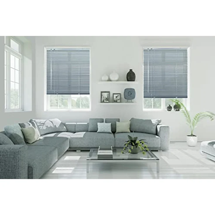 Deco Company Alu-Jalousie ohne Bohren, Zum Klemmen, Inkl. Klemmträgern, Sichtschutz, Lichtschutz, Blendschutz, Aluminium-Jalousie, Silber-Blau, 160x175 cm – Bild 17