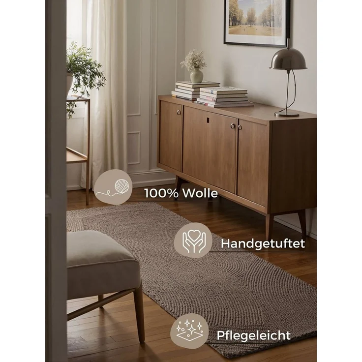HANSE Home Wollteppich Calmio, auch als Läufer und in rund, rechteckig, Höhe: 18 mm, Handgetuftet, Wolle, Natur, Wohnzimmer, Schlafzimmer, Skandi, Hygge – Bild 3