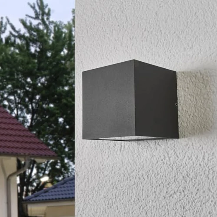 Lucande LED Wandleuchte Merjem, spritzwassergeschützt, Aluminium, 2-flammig, moderne Außenlampe für Terrasse und Garten – Bild 4