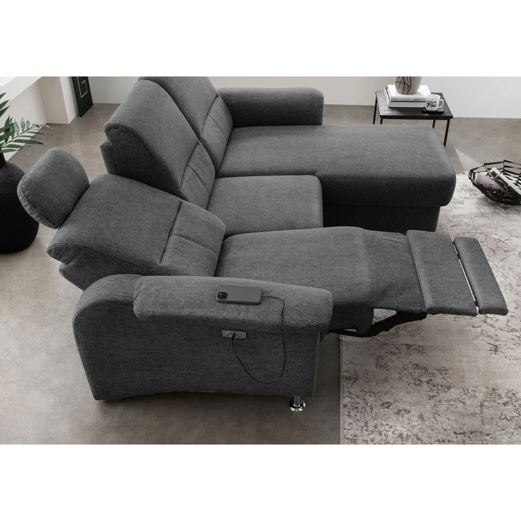 Ecksofa >Ludwigshafen< Motor-funktion, Kopfstütze, Stauraum, anthrazit - 231x113x165 (BxHxT) – Bild 4