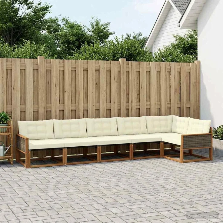 vidaXL Outdoor-Sofagarnitur 6 stk. 6-Sitzer Natur und Creme 3381450 – Bild 1