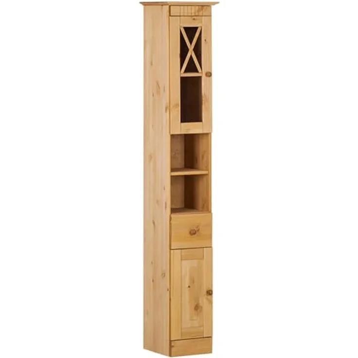 Dorel Home Furnishings Cornelia | Hoher Badezimmerschrank mit 2 Türen und 1 Schublade in Kiefer