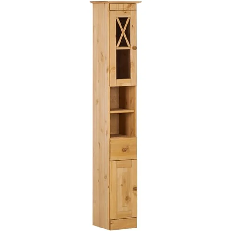 Dorel Home Furnishings Cornelia | Hoher Badezimmerschrank mit 2 Türen und 1 Schublade in Kiefer – Bild 1