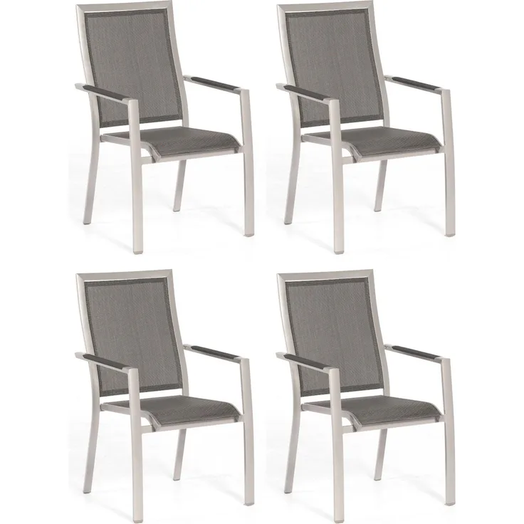Sonnenpartner 4x Stapelstühle Star Aluminium mit Textilen silber Stapelstuhl