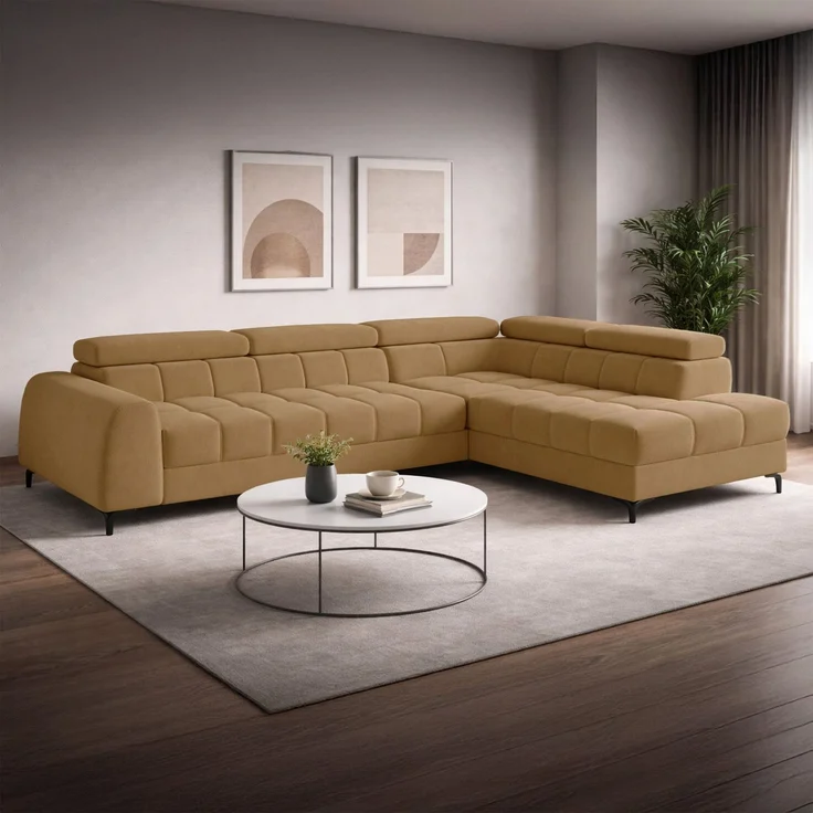 Selsey 'Arellio' Ecksofa rechts mit Schlaffunktion, L-Form, mit Bettkasten, Chenille Senfgelb, 268 cm – Bild 2