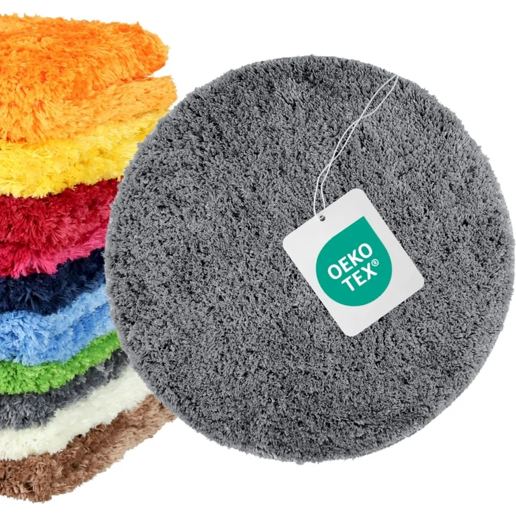 WohnDirect Badezimmerteppich Rund Ø 56 cm Grau – Badematte Rund Flauschig & rutschfest, Kleiner Badvorleger Saugstark, Waschbar, für Gäste-Bad & Fußbodenheizung