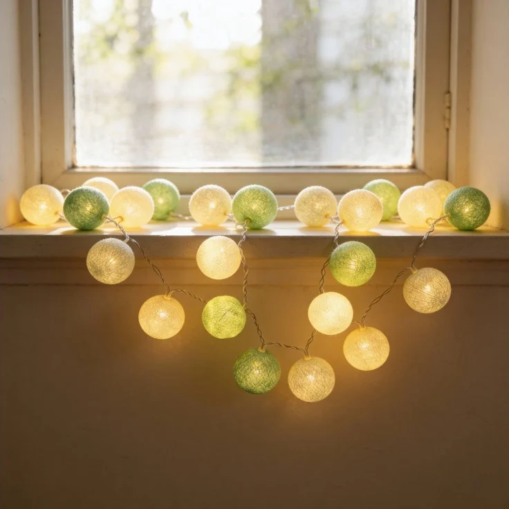 Guru-Shop LED-Lichterkette Stoff Ball Lichterkette, 20`er LED Kugel.. – Bild 4
