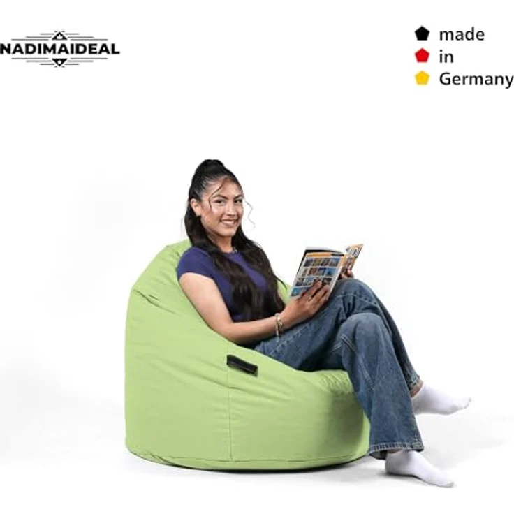 Nadimaideal Sitzsack Tropfenform Kastanie | Bodenkissen für Kinder & Erwachsene | Indoor & Outdoor | Gaming Sitzsack - Sitzkissen - Beanbag | Füllung EPS Perlen (Limettengrün, XXL-Durchmesser 88 cm) – Bild 8