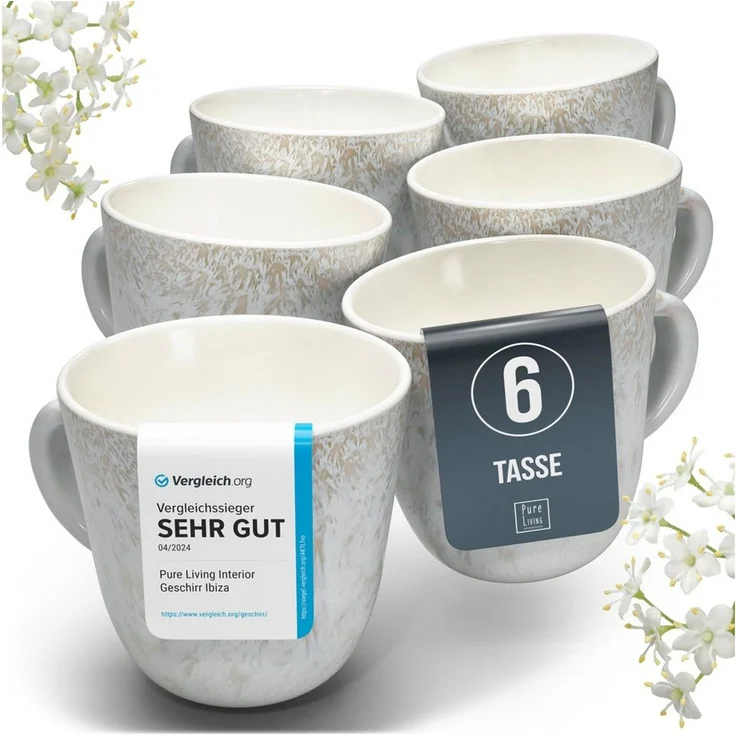 PURE LIVING INTERIOR DESIGN Geschirr-Set Ibiza Becher, 6er-Set, 435 ml, Beige, Steingut (6-tlg), 6 Personen, Steingut – Bild 1