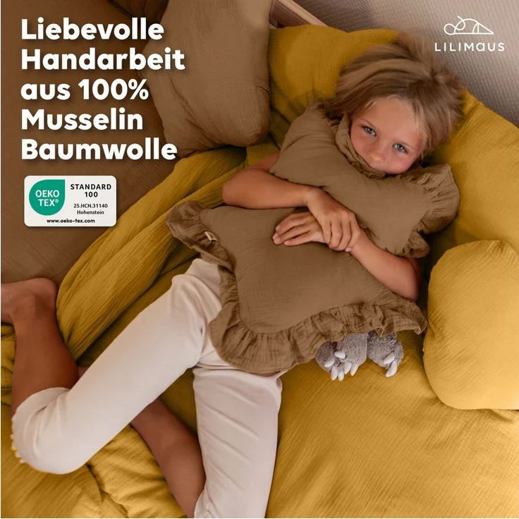 lilimaus Dekokissen Dekokissen Kinderzimmer - Kuschelkissen Herz & Stern in 12 Farben, Dekokissen Musselin Baumwolle für Kinderzimmer – Bild 2