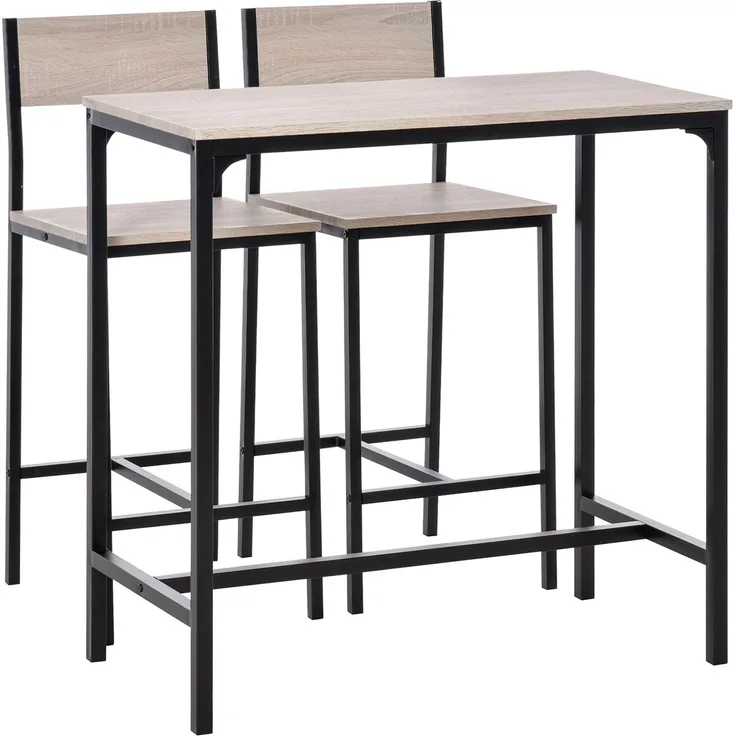 Bartisch mit 2 Stühlen 3-teiliges Tischset Barstuhl MDF in Natur und Schwarz 89x45x87cm für Küche und Essbereich--Natürlich--89x45x87cm--YOUDENOVA