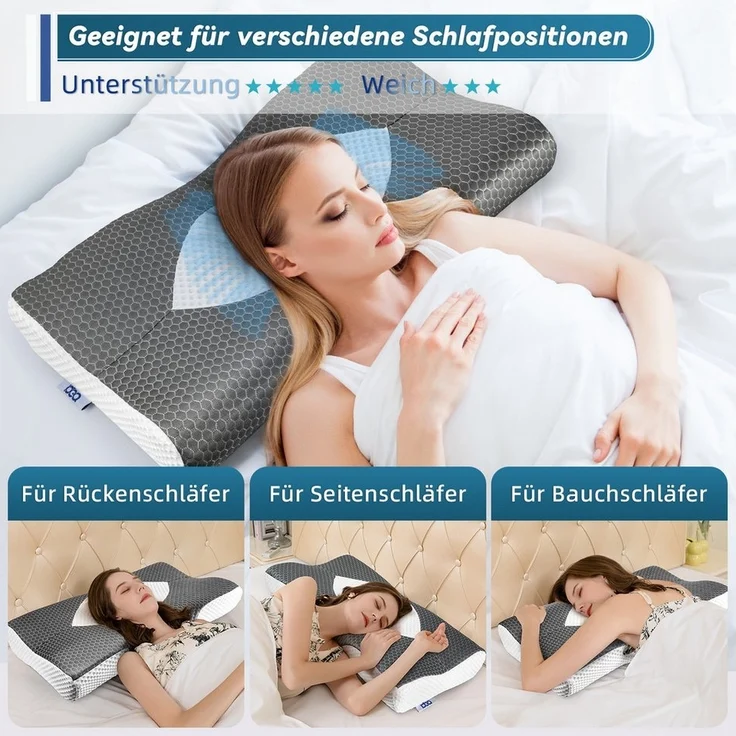 Esun Kopfkissen Kopfkissen, Ergonomisches Memory Foam Kissen, Nackenkissen, Kissen, Füllung: Rückstellschaum, Rückenschlafer, Seitenschlafer, Bauchschlafer, Set, Seitenschlafer, Rückenschlafer, Bauchschlafer, Set, Kissen, Kopfkissen, Kopfkissen für Sei... – Bild 2