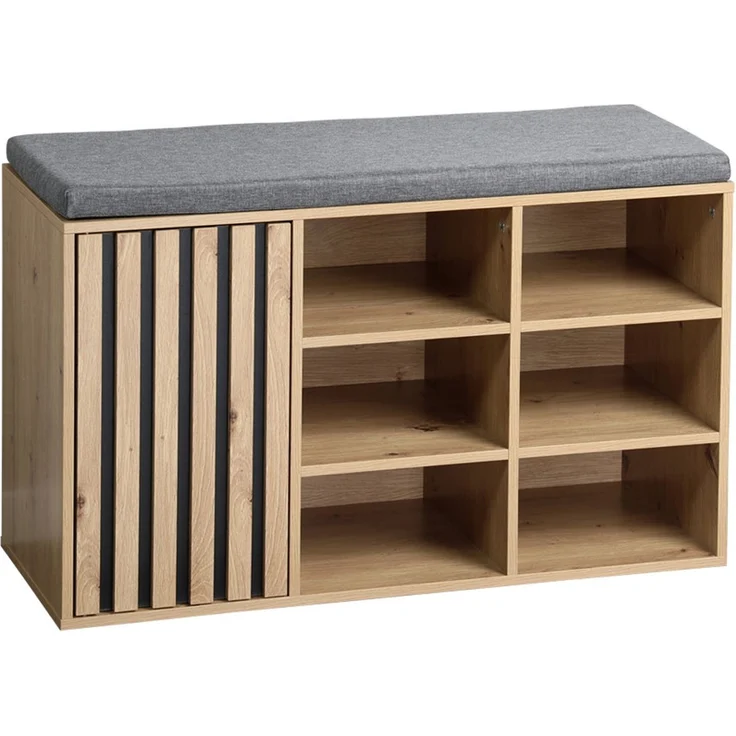 KESPER 1594613 Schuhschrank mit Sitzkissen, braun, Spanplatte FSC, 76 x 29,5 x 48 cm – Bild 1