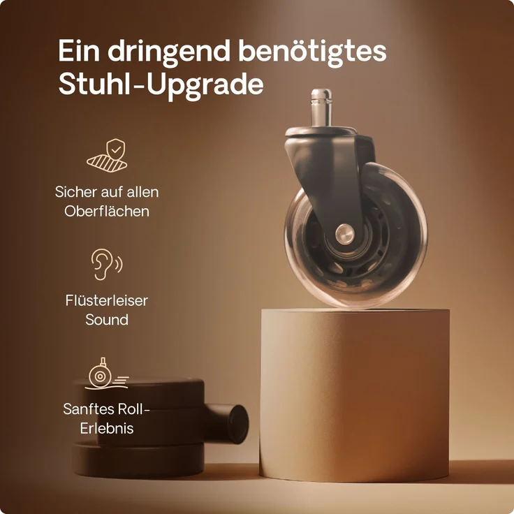 Desktronic Bürostuhlrollen Schwarz, Ersatzrollen 360°, Set 5 Stück, Ersatzräder für Bürostühle auf Teppich- und Parkettböden – Bild 4