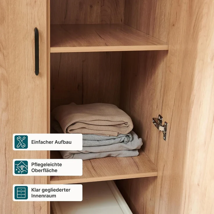 Kleiderschrank Norg 191x120x52 cm 2 Türen 5 Fächer Eicheoptik [en. casa] – Bild 6