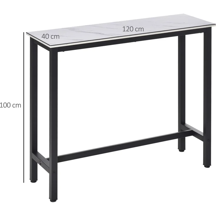 MELAYR, Stehtisch, Küchentisch, 133 x 50 x 13 cm, Weiß mit marmorähnlichem Aussehen+Schwarz – Bild 5