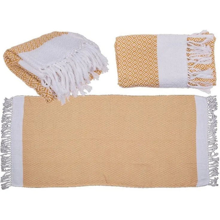 Badetuch Fouta-Hamamtuch ca. 80 x 170 cm Handtuch für Sauna & Strand gelb-weiß