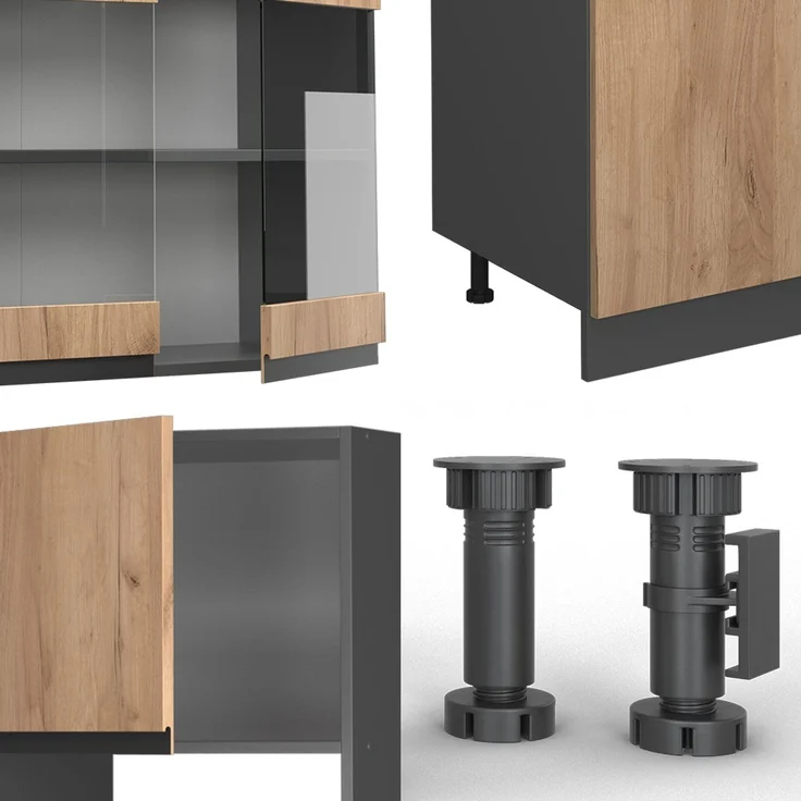 Küchenzeile R-Line Goldkraft Eiche/Anthrazit 300 cm J-Shape mit Hochschrank, AP Anthrazit Vicco – Bild 5