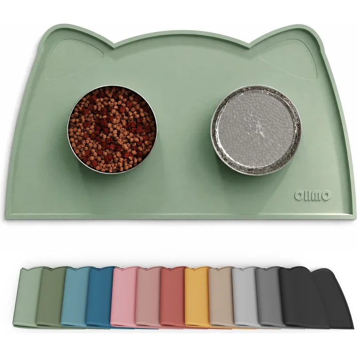 OHMO Napfunterlage Katzen Hund Futtermatte Katzen Zubehör 52x30cm Hellgrün | Silikon Unterlage, Wasserdicht, Katzenzubehö, Hundenapf Unterlager, Rutschfest Futterunterlage, Leicht zu Reinigen