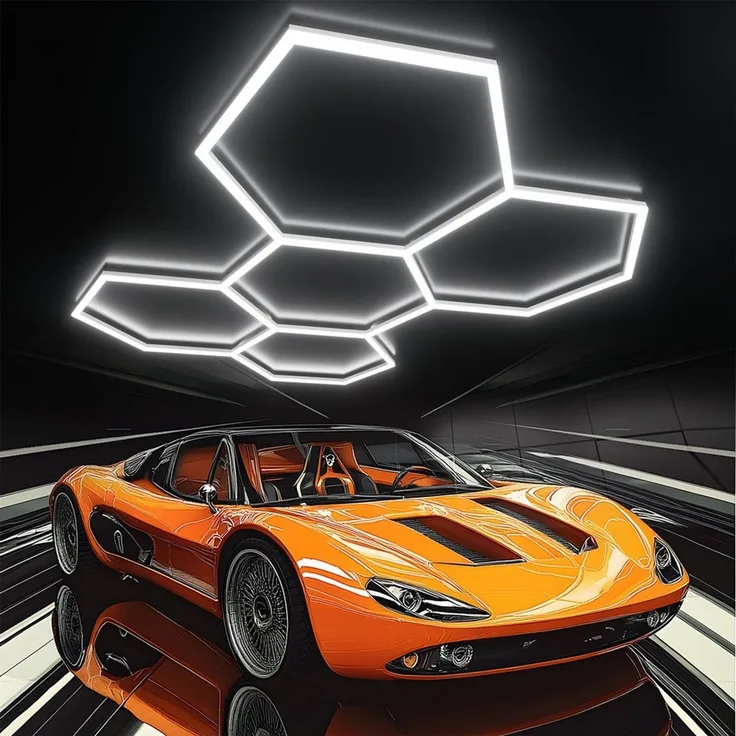 oyajia Deckenleuchte 5/14 Packs Hexagon Größer, LED Deckenleuchte Garage Light 720W 86400lm, ohne Rand, LED fest integriert, ‎Kaltweiß, LED Deckenleuchte für Garage, Studio, Parkplatz, Auto-Detailing-Shop
