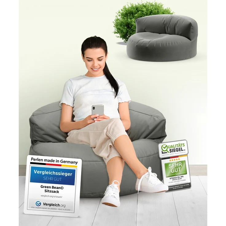 Green Bean® Sitzsack Sofa mit Füllmaterial - Lounge im Sitzsack-Design 90x50cm mit ergonomischer Rückenlehne & waschbarem Bezug - Indoor und Outdoor geeignet in Grau – Bild 10