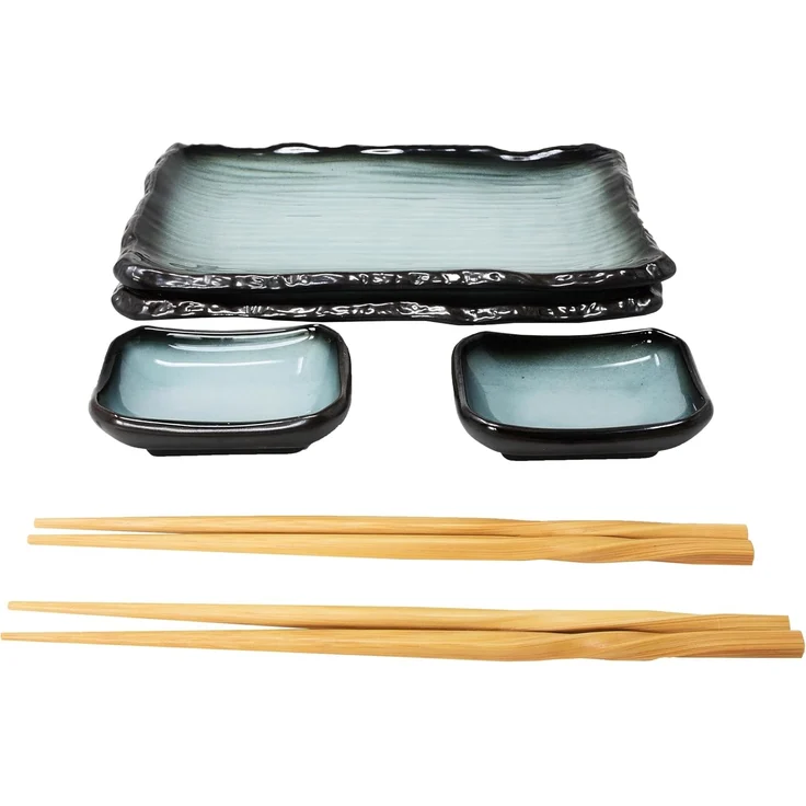 MystiCalls Sushiteller Sushi Geschirr Set für 2 Personen blau/schwarz Platte Sushiplatte, (8 St), Spülmaschinenfest – Bild 3