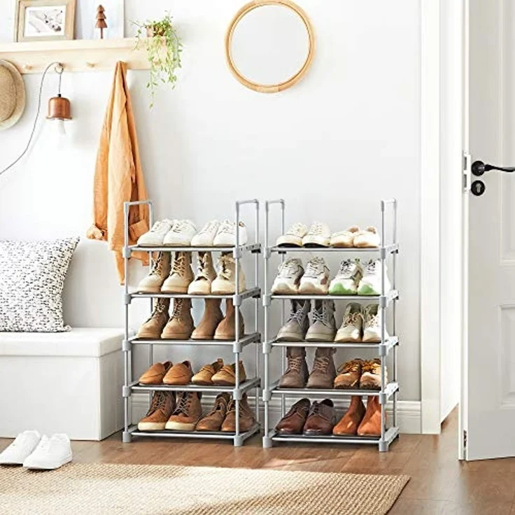 Songmics Schuhregal mit 5 Ebenen, offener Schuhschrank hoch, Schuhständer schmal, Schuhaufbewahrung, aus Metall, platzsparend, für Ankleidezimmer, Flur, 30 x 45 x 89,5 cm, grau LSA005G02 – Bild 2